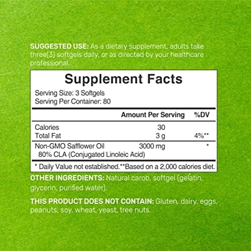 Ultra Strength CLA 3000mg | 240 Softgels, Active Conjugated Linoleic Acid from Safflower Oil DEAL SUPPLEMENT