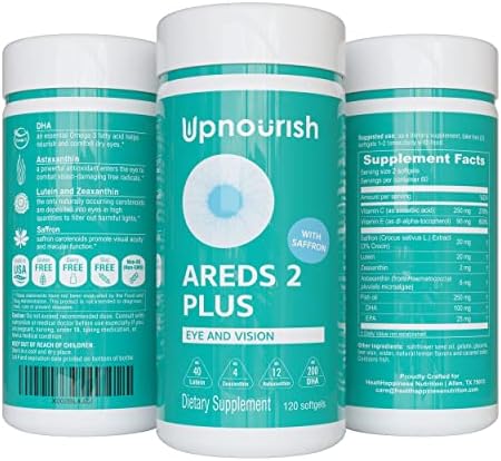 UpNourish AREDS 2 Eye Vitamins for Seniors - Lutein Eye Health Supplement for Adults - Computer Eye Strain Relief, Ocular Health and Dry Eye Support - Vision & Eye Supplements for Women and Men UpNourish