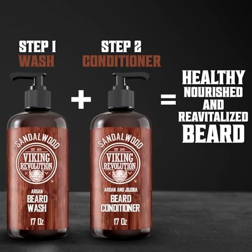 Viking Revolution Beard Conditioner w/Argan & Jojoba Oils - Softens & Strengthens - Sandalwood Scent - Beard Conditioner w/Beard Oil (17oz Conditioner) Viking Revolution