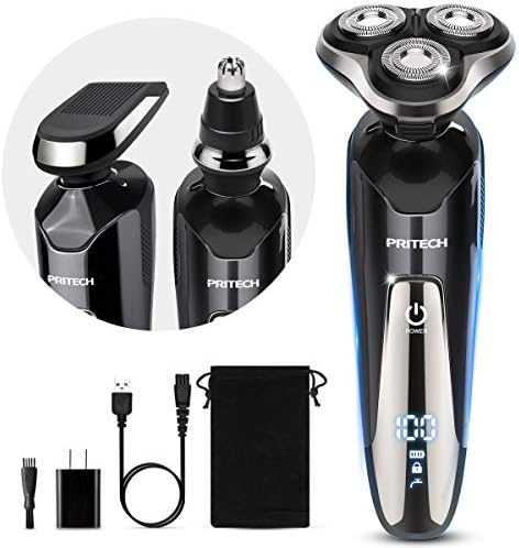 Electric Razor for Men - Rechargeable Electric Shaver for Men, Waterproof Wet Dry Cordless Razor with Nose Hair Trimmer and Sideburns Trimmer PRITECH