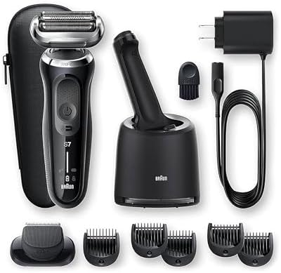 Braun Series 7 7075cc Electric Razor for Men with SmartCare Center, Beard Trimmer, Wet & Dry, Rechargeable, Cordless Foil Shaver, Black Braun