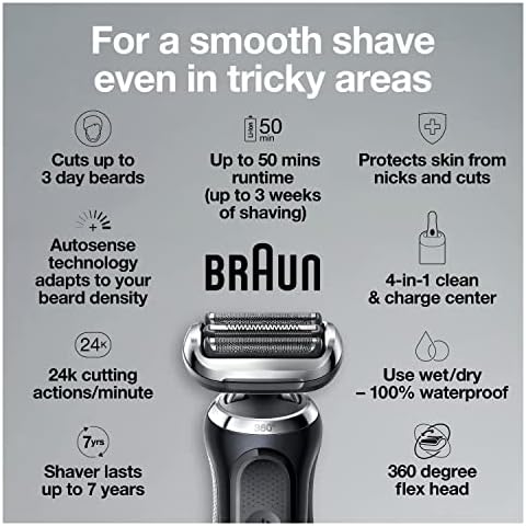 Braun Series 7 7085cc Flex Rechargeable Wet & Dry Men's Electric Shaver with Clean & Charge Station, Stubble & Beard Trimmer Braun