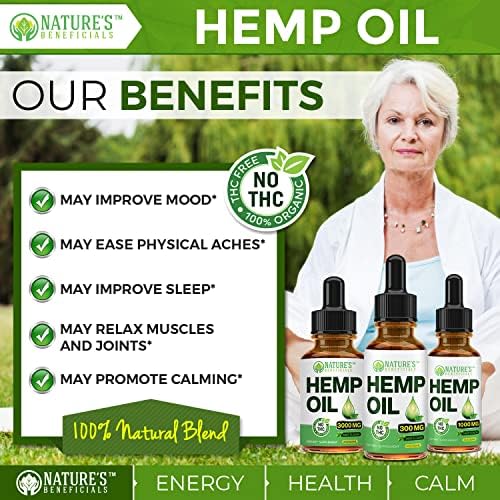 NATURE'S BENEFICIALS Organic Hemp Oil Extract Drops (Капли) 3000mg - Ultra Premium, Soothes Discomfort, Joint Support, Sleep Aid, Omega Fatty Acids 3 6 9, Non-GMO Nature'S Beneficials