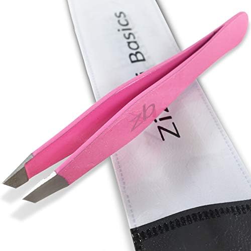 Tweezers – Surgical Grade Stainless Steel - Slant Tip for Expert Eyebrow Shaping and Facial Hair Removal – with Protective Pouch - Best Tweezer for Men and Women (Ruby Red) Zizzili Basics