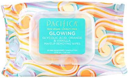 Pacifica Beauty Glowing Glycolic Acid, Orange & Vanilla Makeup Remover Wipes, Designed To Create Glowing Skin, Vegan & Cruelty-Free, 30 Wipes Pacifica