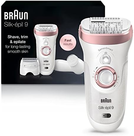 Braun Epilator Silk-épil 9 9-880, Facial Hair Removal for Women, Hair Removal Device, Wet & Dry, Facial Cleansing Brush, Women Shaver & Trimmer, Cordless, Rechargeable, Beauty Kit Braun