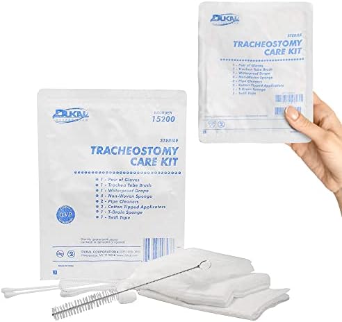 Dukal Tracheostomy Care Kit. Sterile Compact and Disposable Kit with All Necessary Items. Individual Needs. Gloves, Trachea Tube Brush, Sponges, Pipe Cleaners, Twill Tape, T-Drain Sponge. Dukal