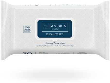 Clean Skin Club XL Premium Face Wipes, 40% Larger Than Normal Wipes, Extra Moist Makeup Removing Towelettes, 30 Count, Facial Cleansing Cloth, Fragrance Free, No Alcohol or Chemicals Clean Skin Club