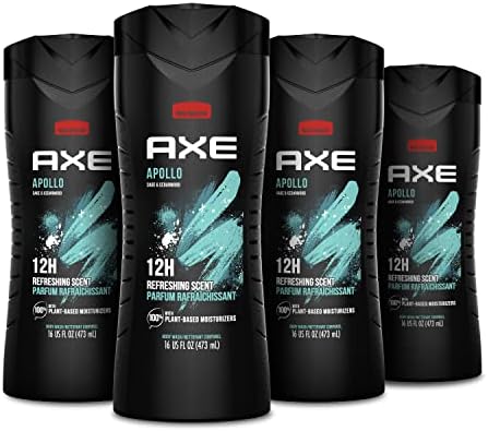 AXE Body Wash Apollo 4 Count for Long Lasting Freshness Sage & Cedarwood Men's Body Wash with Odor-Busting Prebiotics 16 oz Axe