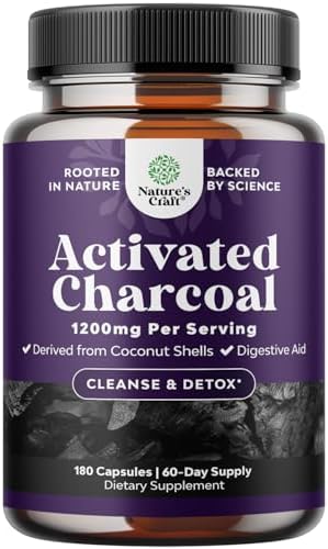 Cleanse and Detox Activated Charcoal Capsules (Капсулы) - Purifying Detox Pills with 1200mg Per Serving (Порция) Coconut Charcoal Powder (Порошок) for Bloating Relief and Body Detox Cleanse - Active Charcoal for Gut Health - 90ct Natures Craft