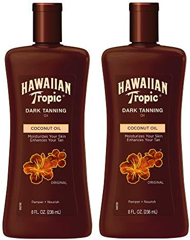 Hawaiian Tropic Dark Tanning Oil, 8oz | Moisturizing Body Oil, Tan Enhancer, Cocoa Butter Oil, Coconut Oil for Skin, Oxybenzone Free, 8oz each Twin Pack Hawaiian Tropic