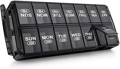 Sukuos Weekly Pill Organizer 7 Day 2 Times a Day, Quick Fill Daily Pill Box (AM PM), Extra Large Pill Cases for Vitamin/Fish Oil/Supplements, Arthritis Friendly, Easy to Clean Sukuos