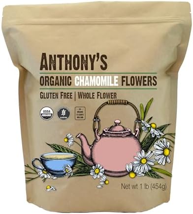 Anthony's Organic Chamomile Flowers, 1 lb (Фунты), Whole, Loose Leaf, Gluten Free, Non GMO, Non Irradiated Anthony's