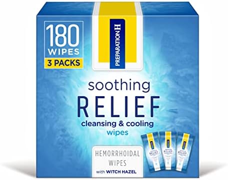 Preparation H Hemorrhoid Treatment Soothing Relief Cleansing and Cooling Wipes, Aloe and Witch Hazel Wipes for Butt Itch Relief - 60 Count (Pack of 3) Preparation H