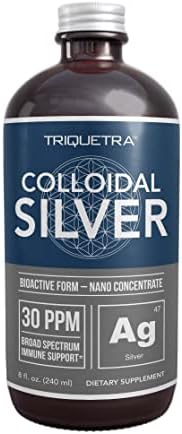 Bioactive Colloidal Silver - 8 oz (Унции), Glass Bottle, Vegan, Safe Doses with Highest Effectiveness - Nano Ions, 30 PPM - Immune Support (48 Servings (Порции)) Triquetra Health