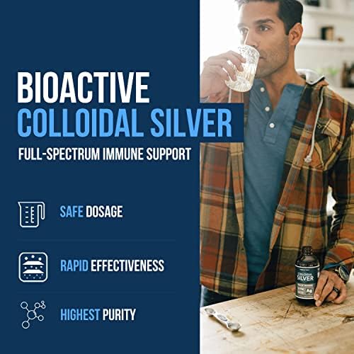 Bioactive Colloidal Silver - 8 oz, Glass Bottle, Vegan, Safe Doses with Highest Effectiveness - Nano Ions, 30 PPM - Immune Support (48 Servings) Triquetra Health