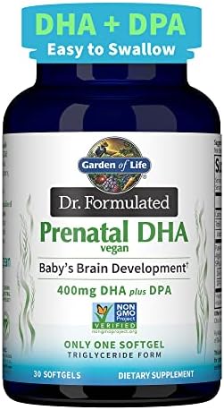 Garden of Life Dr. Formulated Prenatal Vegan DHA - Certified Vegan Omega 3 Supplement with 400mg DHA + DPA from Algal Omega 3 in Triglyceride Form, Non-GMO Algae Omega 3 for Vegans, 30 Softgels (Мягкие капсулы) Garden of Life