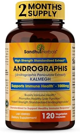 Sandhu Herbals Andrographis Paniculata Kalmegh for Immune and Liver Health Support| 120 Vegetarian Capsules (Вегетарианские капсулы), 2 Months Supply| Ayurvedic Herbal Vegetarian Supplement Complex SANDHUHERBALS