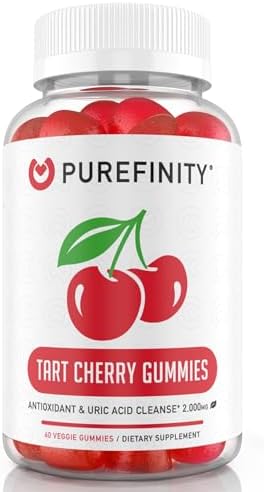 Tart Cherry Gummies (Жевательные конфеты) – Uric Acid Flush & Cleanse with Powerful Raw Tart Cherry Extract Antioxidant, Joint & Muscle Comfort, Non-GMO, Vegan, Gluten Free – 60 Gummies PUREFINITY