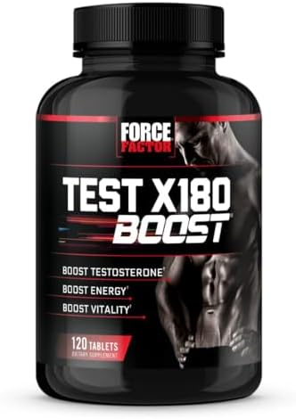 FORCE FACTOR Test X180 Boost Testosterone Booster and Energy Supplement for Men, Boost Energy, Increase Stamina, Enhance Vitality and Performance, with D-Aspartic Acid and Fenugreek, 120 Tablets Force Factor