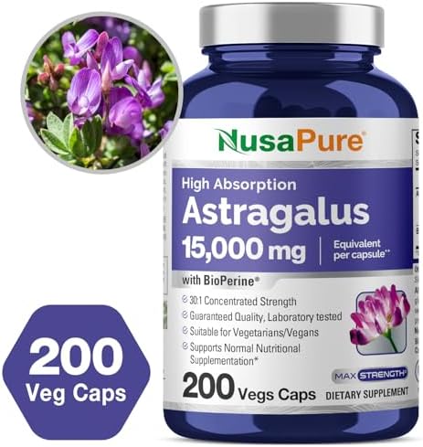 NusaPure Astragalus 15,000mg per Caps 200 Veggie Capsules (Vegetarian, Non-GMO, Vegan) NusaPure