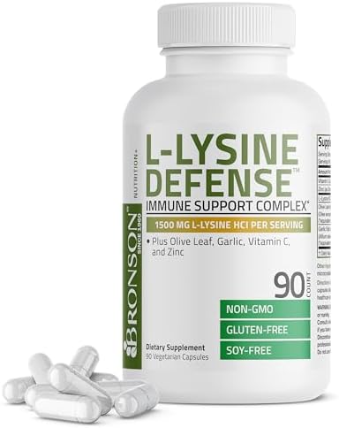 Bronson L-Lysine Defense Immune Support Complex 1500 MG L-Lysine Plus Olive Leaf, Garlic, Vitamin C and Zinc - Non-GMO, 90 Vegetarian Capsules (Вегетарианские капсулы) Bronson