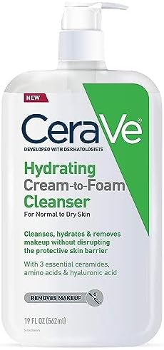 CeraVe Hydrating Cream To Foam Cleanser | Makeup Remover Face Wash For Dry Skin | Foaming Facial Cleanser With Hyaluronic Acid | Normal To Dry Skin | Fragrance Free & Non Comedogenic | 8 Fluid Ounces CeraVe