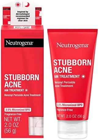 Neutrogena Stubborn Acne AM Face Treatment with 2.5% Micronized Benzoyl Peroxide Acne Medicine, Oil-Free Daily Facial Treatment to Reduce Size & Redness of Breakouts, Paraben-Free, 2 oz Neutrogena