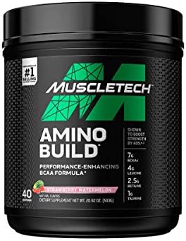 BCAA Amino Acids + Electrolyte Powder (Порошок) MuscleTech Amino Build 7g of BCAAs + Electrolytes Support Muscle Recovery, Build Lean Muscle & Boost Endurance Strawberry Watermelon (40 Servings (Порции)) Muscletech