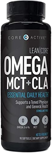 Lean CORE Omega MCT + CLA - Stimulant Free Health Formula, Lean Muscle & Toned Physique, Omega 3-6-9 Fatty Acids - Flaxseed Fish Oil- Coconut Oil- Keto Friendly 30 Day Supply (90 Softgels (Мягкие капсулы)) (CORE)ACTIVE