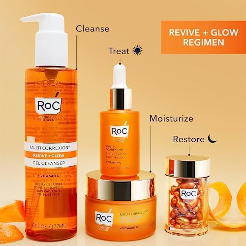 RoC Multi Correxion Revive + Glow 10% Active Vitamin C Serum for Face, Daily Anti-Aging Wrinkle and Skin Tone Skin Care Treatment, Brightening Serum, 1 Fluid Ounce RoC