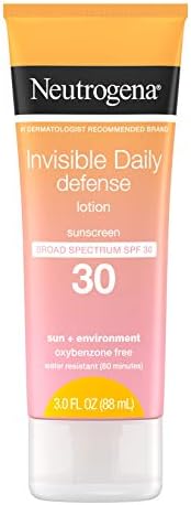 Neutrogena Invisible Daily Defense Sunscreen Lotion, Broad Spectrum SPF 30, Oxybenzone-Free & Water-Resistant, Sun & Environmental Aggressor Protection, Antioxidant Complex, 3.0 fl. oz Neutrogena