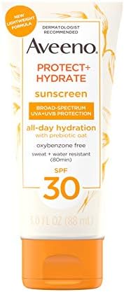 Aveeno Protect + Hydrate Moisturizing Body Sunscreen Lotion With Broad Spectrum Spf 30 & Prebiotic Oat, Weightless & Refreshing Feel, Paraben-free, Oil-free, Oxybenzone-free, 3.0 ounces Aveeno