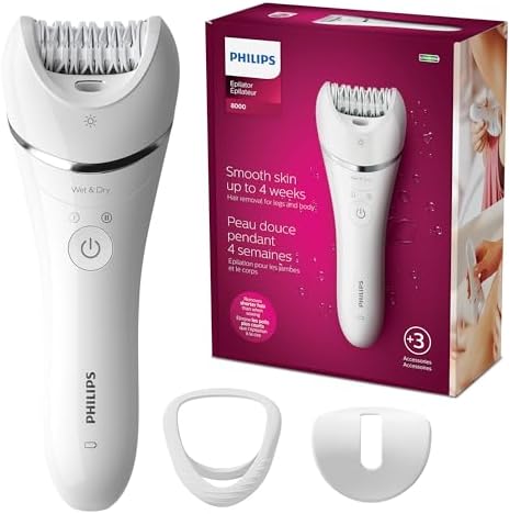 Philips Epilator Series 8000, Wet & Dry, 3-in-1 with Shaver & Trimmer Attachments for Women, 8 Accessories Included, BRE720/14 Philips