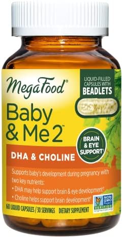 MegaFood Baby & Me 2 Prenatal DHA & Choline - Vitamins for Women - Plant-Based Liquid (Жидкость) DHA and Choline for Baby's Brain and Eye Development During Pregnancy - Vegan - 60 Capsules (Капсулы) (30 Servings (Порции)) MegaFood