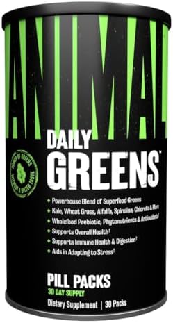 Animal Daily Greens Pill Packs - Kale, Wheat Grass, Alfalfa & More - Convenient Prebiotic and Probiotic Superfood Blend for Superior Digestion, Gut Health, and Immunity For Men & Women - 30 Day Supply Animal