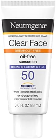 Neutrogena Face Sunscreen, Broad Spectrum SPF 50 Clear Face, Breakout Free Lotion, Fragrance- & Oxybenzone-Free, Non-Comedogenic, 3 Fl. Oz Neutrogena