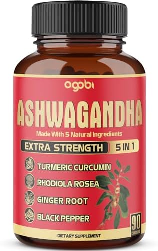 90 Capsules (Капсулы) - Ashwagandha Supplement Capsules - Ginger Root, Turmeric, Rhodiola Rosea & Black Pepper Agobi