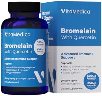 VitaMedica Bromelain with Quercetin Supplement | 500mg Bromelain - 2400 GDU/Gram Vegan Capsules for Healthy Tissues, Joint Support, Post Surgery and Muscle Recovery | 60 Count Supply VitaMedica