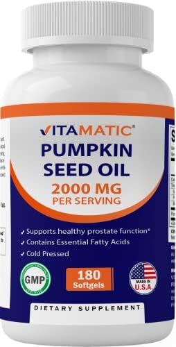 Vitamatic 3 Pack Pumpkin Seed Oil 2000mg Softgel Capsules (Капсулы) per Serving (Порция) - Total 540 Softgels (Мягкие капсулы) - 1000mg per softgel Vitamatic