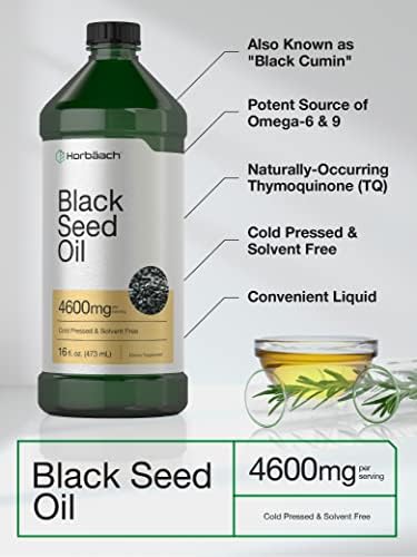 Horbäach Black Seed Oil Liquid 16oz | 4600mg | Cold Pressed Nigella Sativa Supplement | Vegetarian, Non-GMO, Gluten Free, and Solvent Free Formula Horbäach