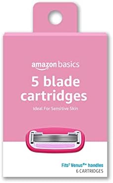 Amazon Basics Women's 5 Blade FITS Razor Refills, Fits Amazon Basics FITS System Handles and Venus Handles, 6 Cartridges Amazon Basics