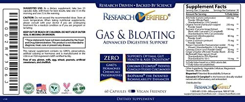 Research Verified Gas and Bloating - Relax Intestinal Muscles, Eliminate Gas Buildup - Artichoke Powder (Порошок), Ginger, Peppermint Leaf Powder - 60 Capsules (Капсулы) - Vegan… Research Verified