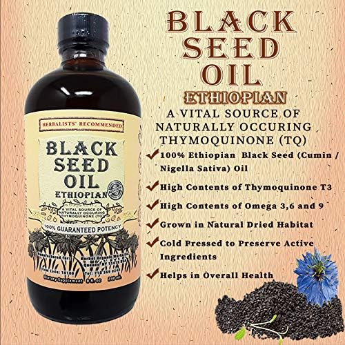 Black Seed Oil 8oz. 100% Ethiopian Pure Black Cumin Seed Oil, 100% Natural Nigella Sativa. 3 Times More Thymoquinone, Cold Pressed in Glass Bottle Herbal Organic Works