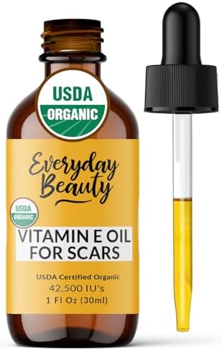 Organic Vitamin E Oil for Scars - All Natural & Vegan Skin Moisturizer 1oz - Light and Unscented Great for Scars After Surgery - Reduce Wrinkles, Anti Aging, Lighten Dark Spots - Face, Skin & All Over Everyday Beauty Helping You Feel Beautiful Inside And Out