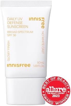 innisfree Daily UV Defense Sunscreen Broad Spectrum SPF 36, Invisible Korean Sunscreen with No White Cast innisfree