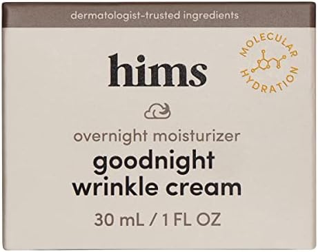 hims goodnight wrinkle cream for men - fine lines, puffiness, dark eye circles - caffeine, hyaluronic acid, night cream, almond scent - vegan, cruelty-free, no parabens - (1oz) HIMS & HERS