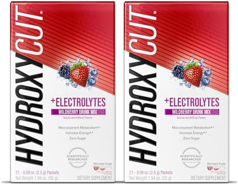 Hydroxycut Drink Mix, Wildberry Blast - 21 Travel-Size Packets (Пакеты ), Pack of 2 - Zero Calories, Zero Sugar - Boost Metabolism, Burn Calories, Increase Energy - for Women & Men Hydroxycut