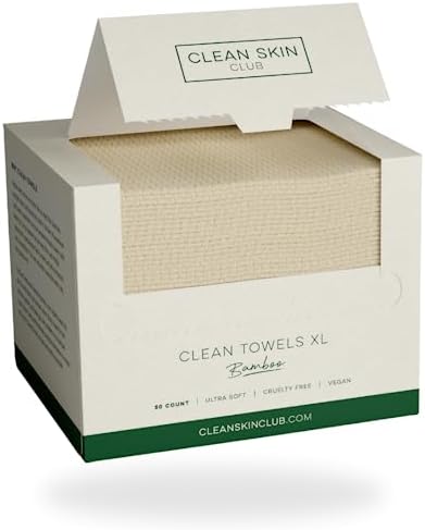 Clean Skin Club Bamboo Viscose Clean Towels XL, World 1ST Biodegradable Face Towel, Disposable Dry Makeup Removing Wipes, Super Soft for Sensitive Skin (50 Count/Single Box) Clean Skin Club