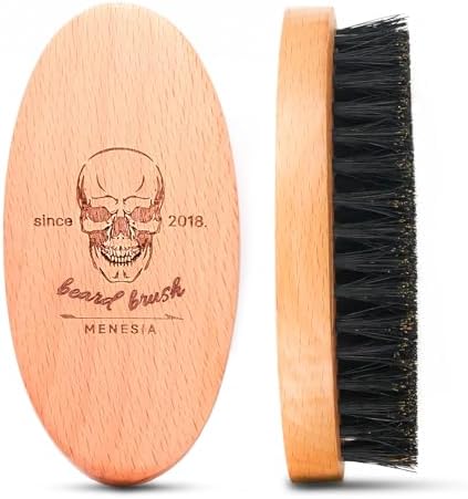 Boar Bristle Hair Beard Brush for Men, Small Soft Beard Brush, Pocket Travel Men's Wooden Mustache Brush (Skull) Menesia